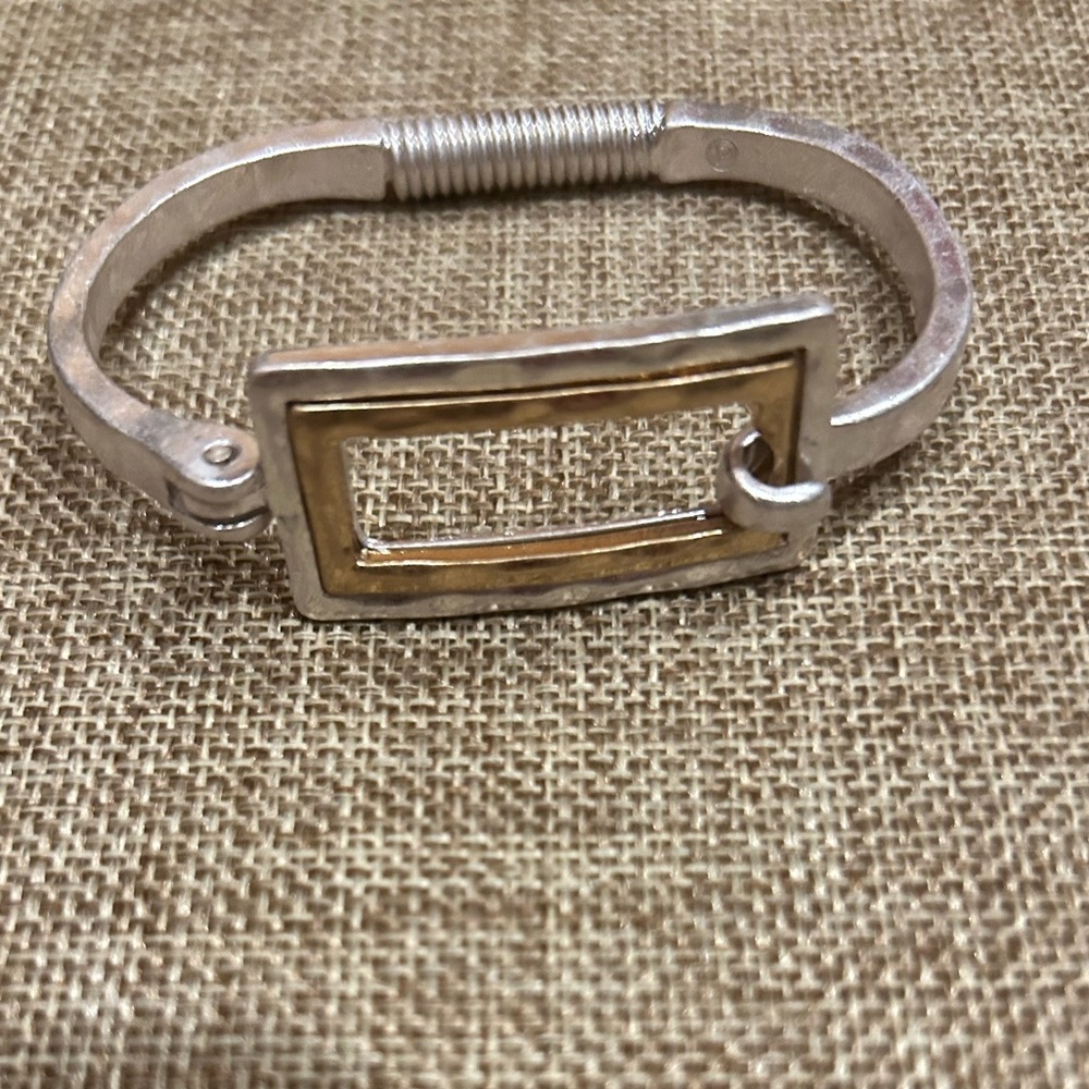 Two tone square face hinge bracelet